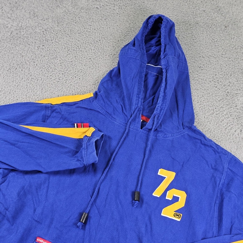 Ecko Unltd Hoodie Mens Medium Blue Yellow 72 1972 Rhino Pullover Kangaroo Pocket